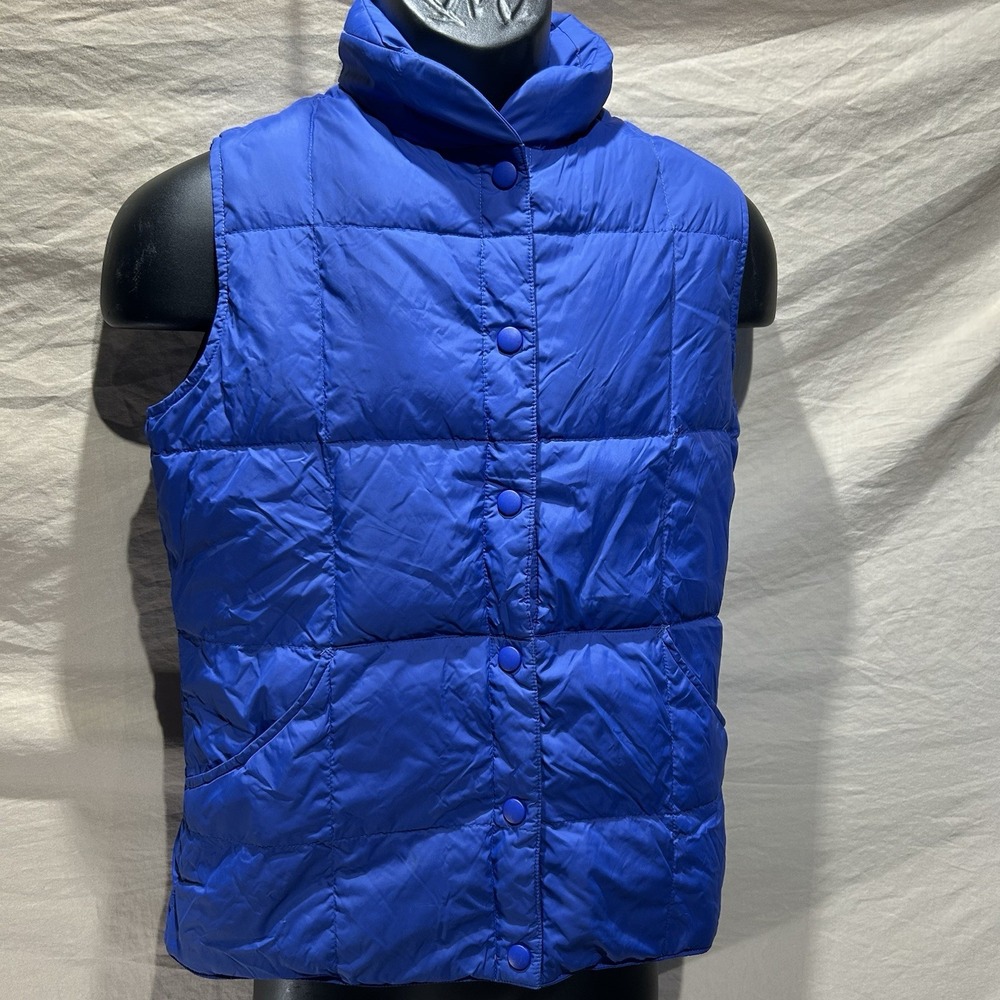 Lands End Womens XS 2-4 Royal Blue Quilted Puffer Vest Snap Front Insulated